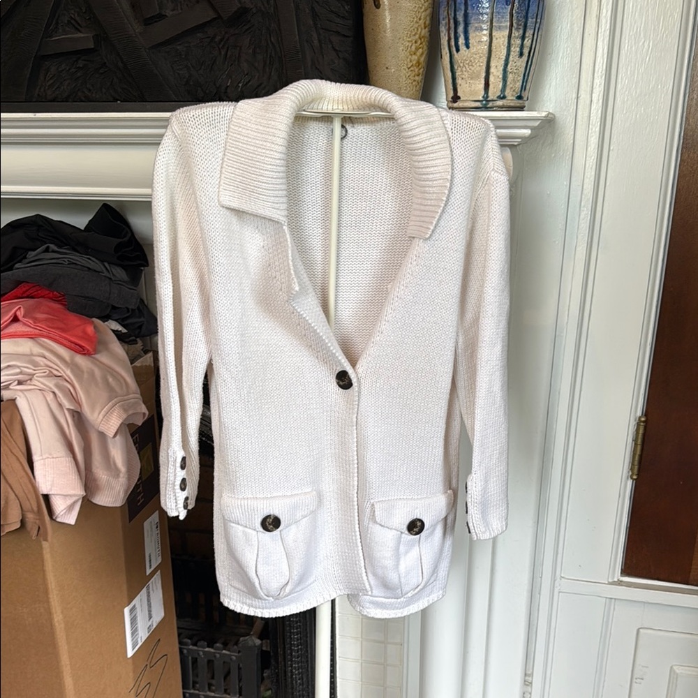 One Girl Who White Knit Cardigan with Shawl Collar‎